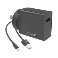 Cygnett CY3083POPLU PowerPlus 12W Wall Charger in Black, Lightning to USB-A Cable
