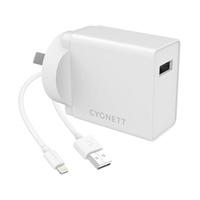 Cygnett CY3084POPLU PowerPlus 12W Wall Charger in White, Lightning to USB-A Cable
