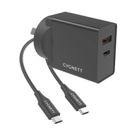 Cygnett CY3085POPLU PowerPlus 18W Dual Wall Charger (USB-C and USB-A) with USB-C to USB-C Cable