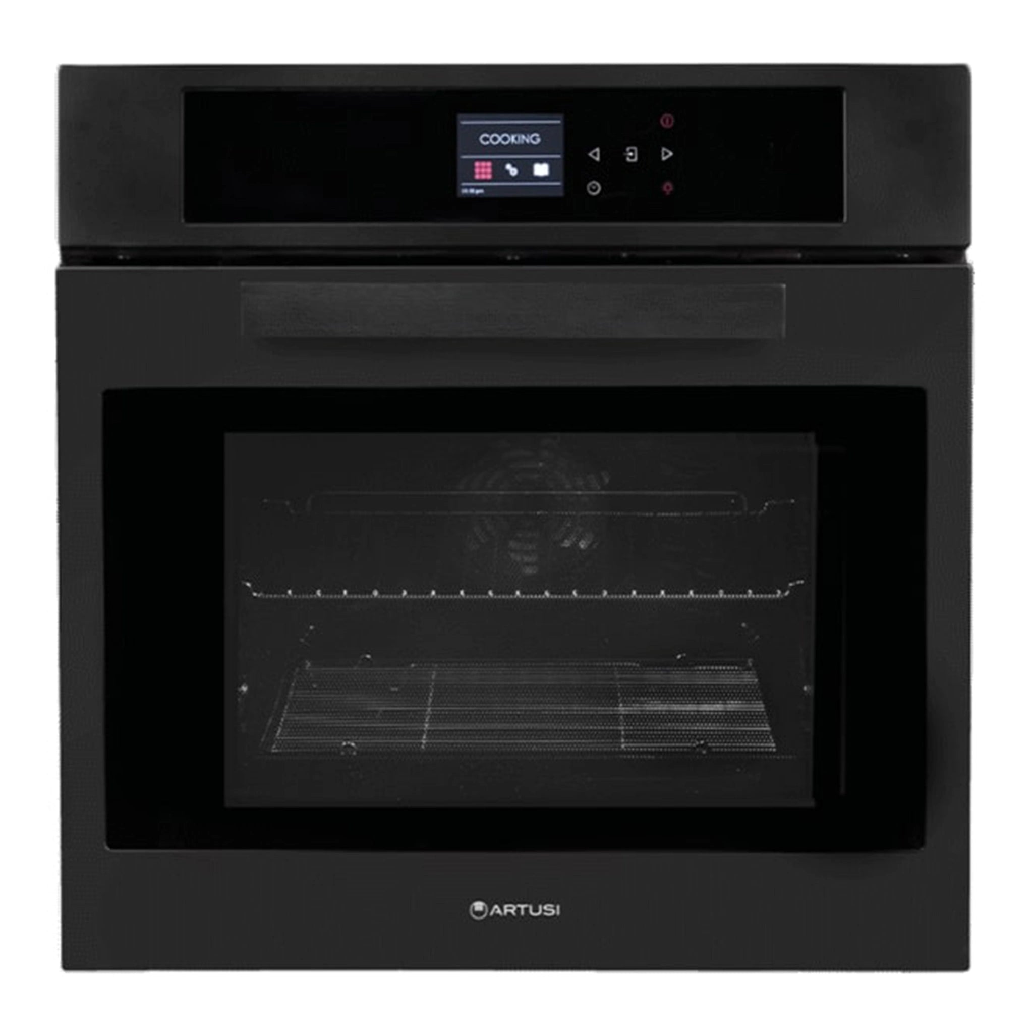 Artusi 60cm Multifunction Built-In Pyrolytic Oven Matte Black AO6000MBP, Front View