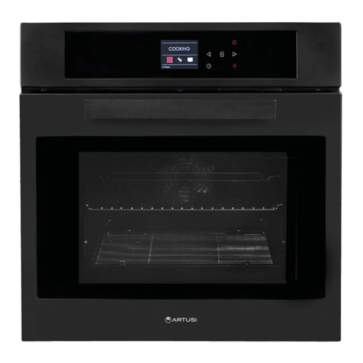 Artusi 60cm Multifunction Built-In Pyrolytic Oven Matte Black AO6000MBP, Front View