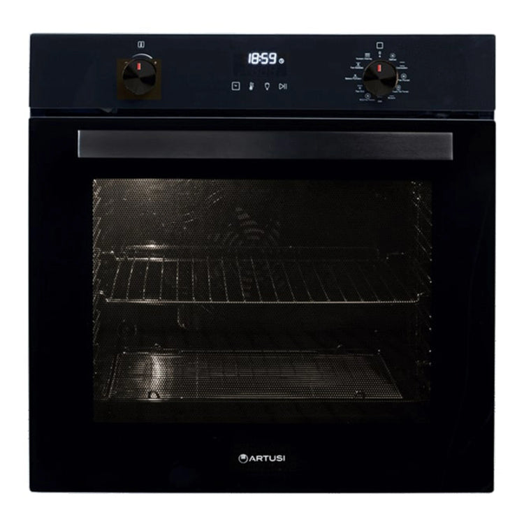Artusi 60cm Black Glass Pyrolytic Oven CAO610BP, Front View 2