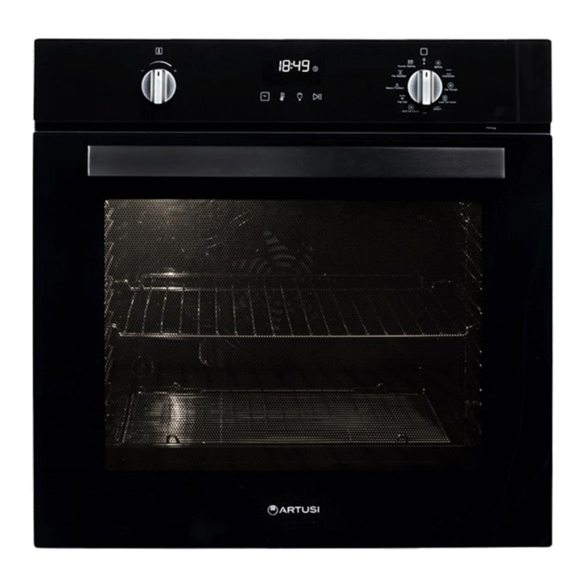 Artusi 60cm Black Glass Pyrolytic Oven CAO610BP, Front View 4