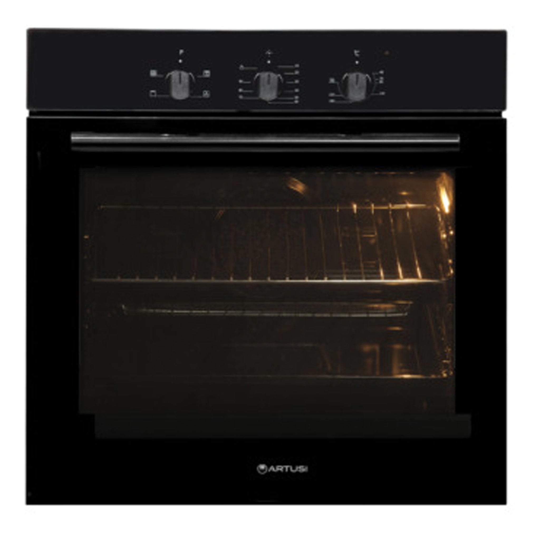 Artusi 60cm Built-in Wall Oven Fan Forced Black Glass PAO600B, Front View