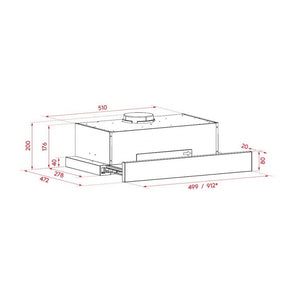 Airvolution ASL90DR2S 90cm Slideout Rangehood, Dimensions