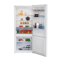 Beko 450L Bottom Mount Fridge White BBM450W, Front view with door open, full of food items, and bottles
