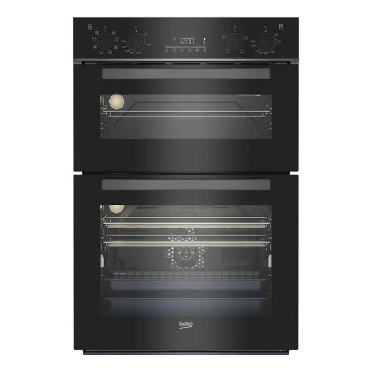 Beko 60 cm Double, 81 L Stainless Steel Built-In Oven BBO6811DDX, Front Double Door View