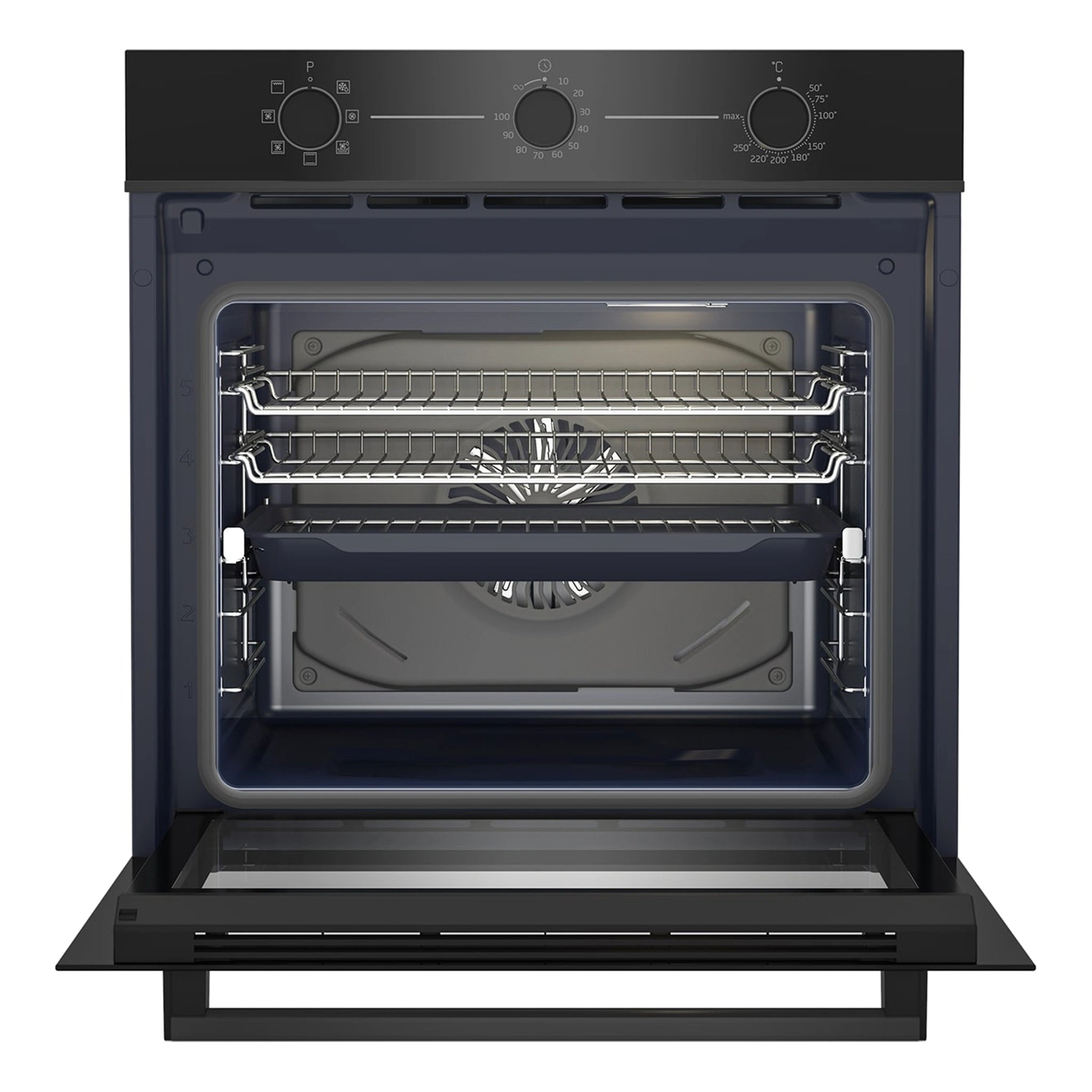 Beko 60cm Built-In Oven BBO6850MDX, Front View With Door Open