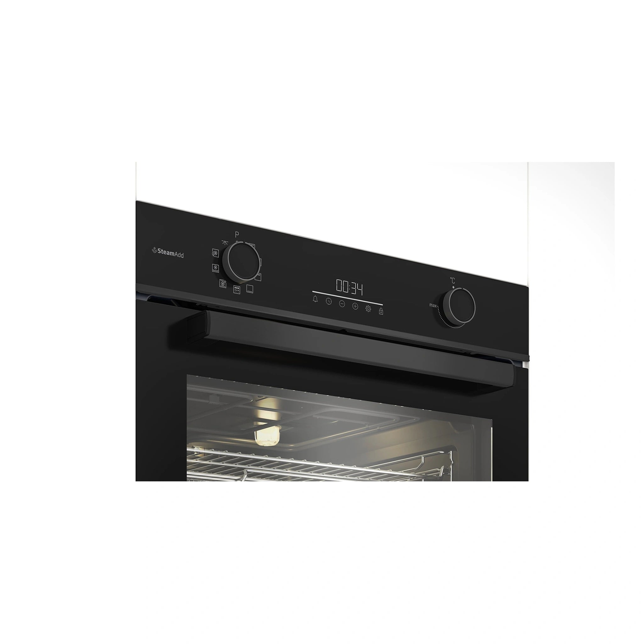Beko Aero Perfect Built-In Oven 60cm with Air Fry, Steam Add & Pyrolytic Cleaning BBO6851PDX1, Control Panel View 3