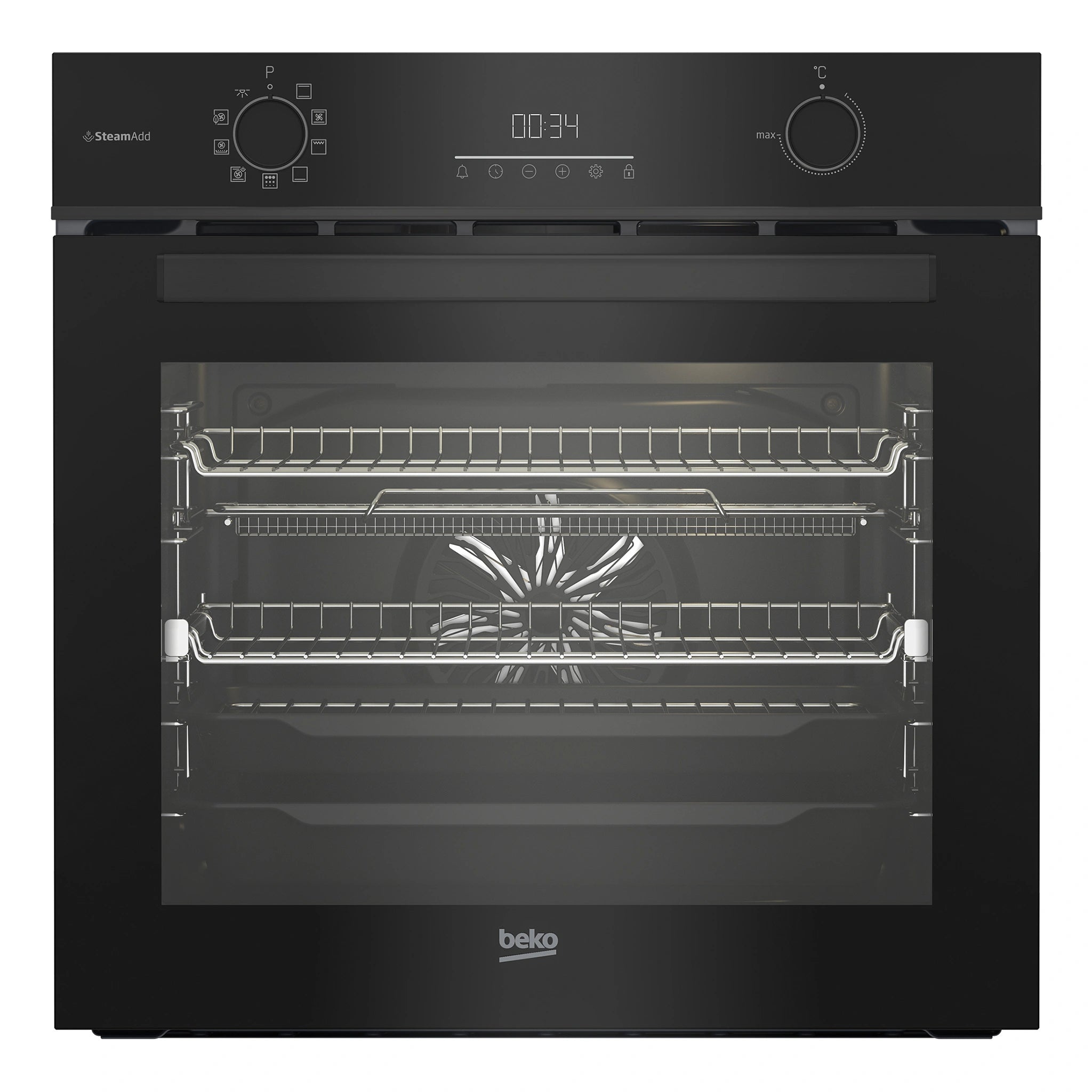 Beko Aero Perfect Built-In Oven 60cm with Air Fry, Steam Add & Pyrolytic Cleaning BBO6851PDX1, Front View