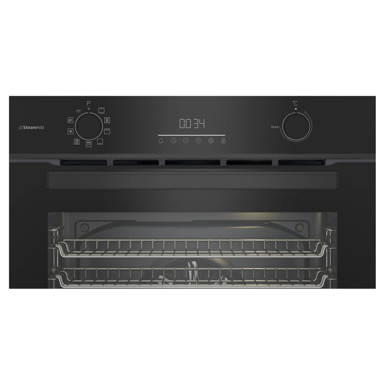 Beko 60cm Pyrolytic Multifunction Oven with Steam Add and Air Fry BBO6851PDX, Control Panel View