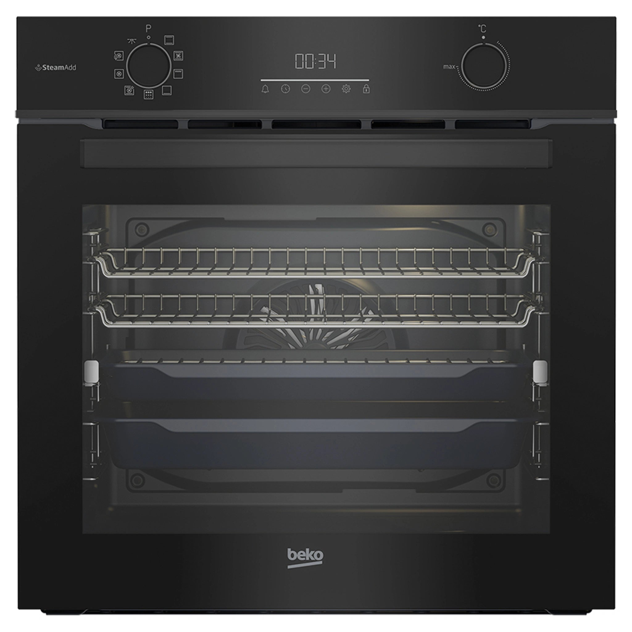Beko 60cm Pyrolytic Multifunction Oven with Steam Add and Air Fry BBO6851PDX, Front View