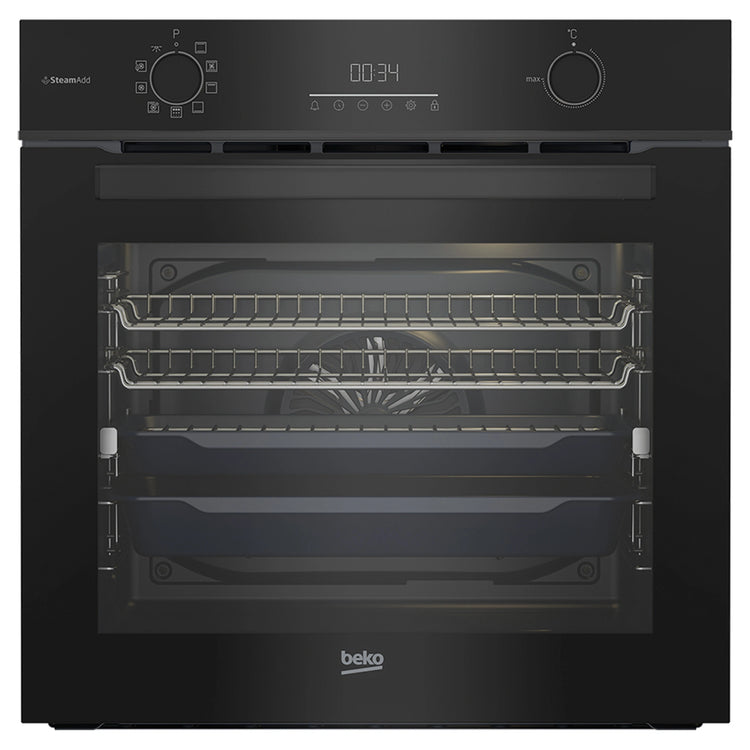 Beko 60cm Pyrolytic Multifunction Oven with Steam Add and Air Fry BBO6851PDX, Front View