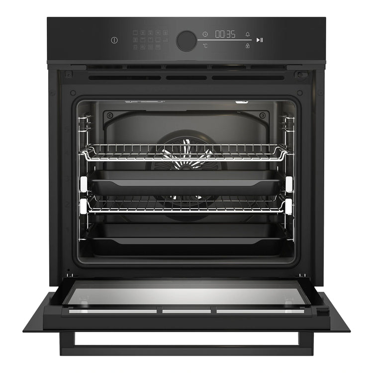 Beko 60cm Multi Function Pyrolytic Oven with Meat Probe & Airfry BBO6852PDX, Front View With Door Open