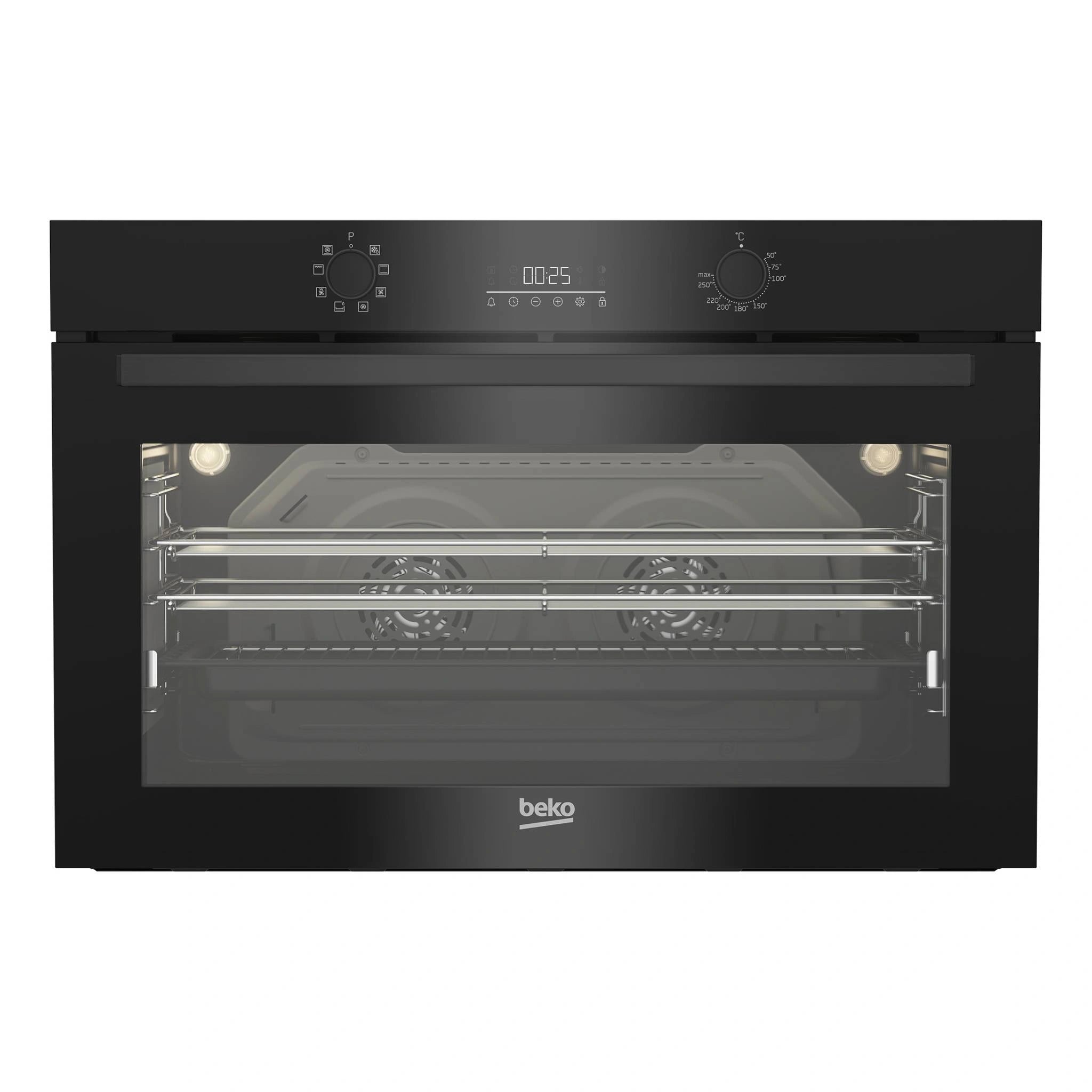 Beko 90cm Twin Fan Multifunction Built-in Oven BBO91271MDX, Front View