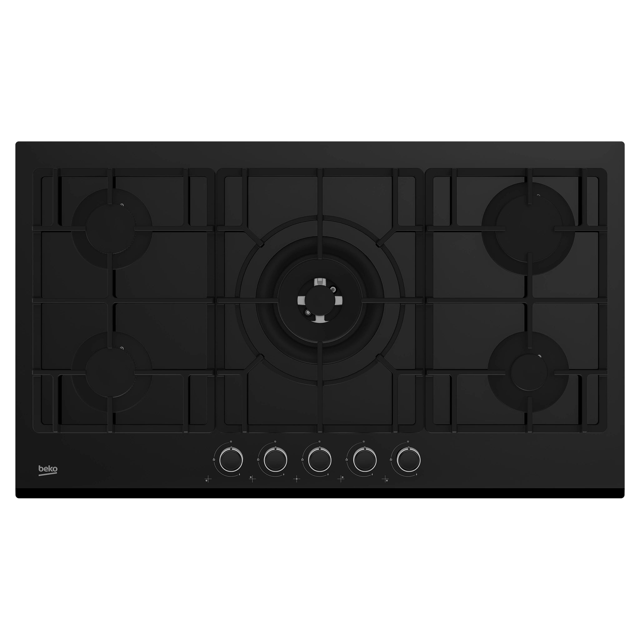Beko 90cm Built-In Gas Stovetop With 4 Gas 1 Wok Burner BCT90GG1, Front View