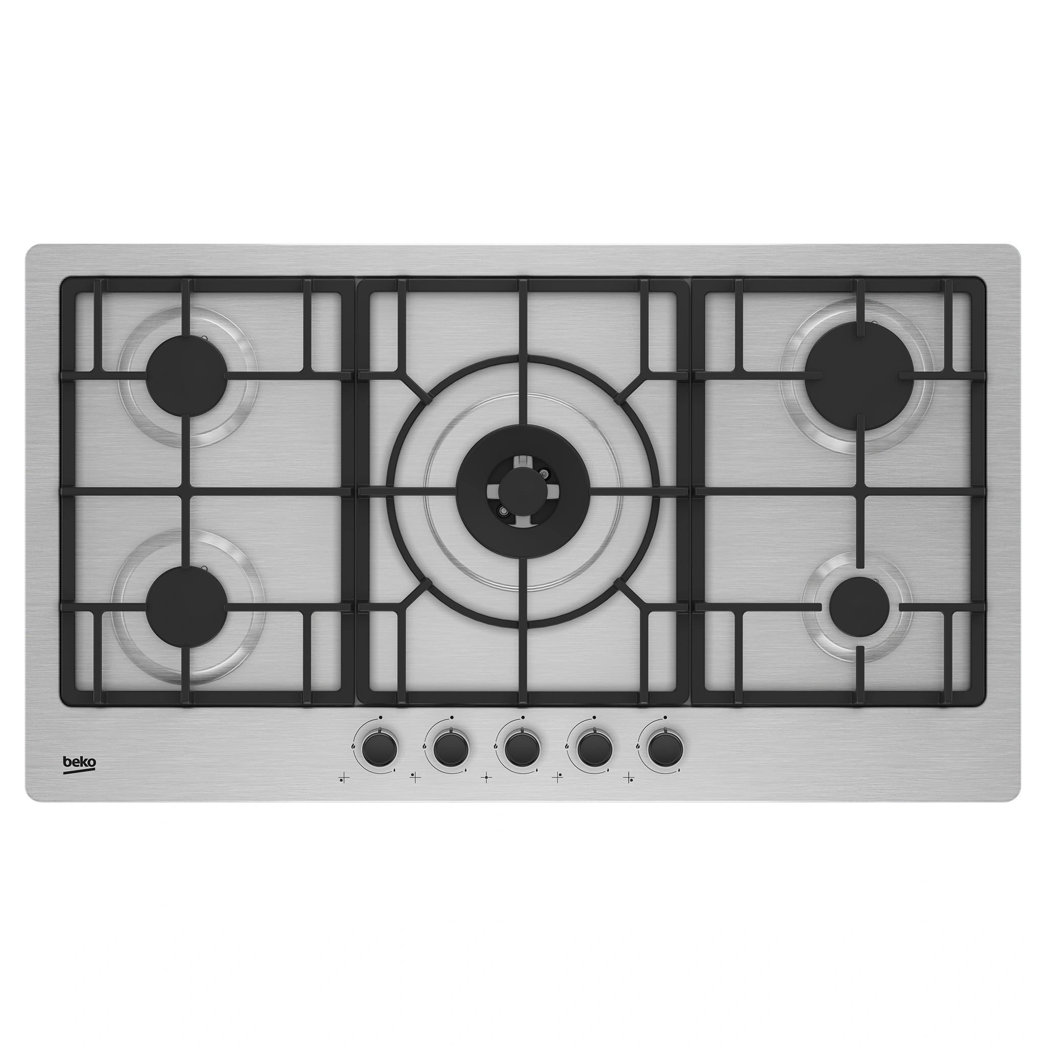Beko 90cm Built-In Natural Gas Cooktop With 5 Burners BCT90GX1, Front View
