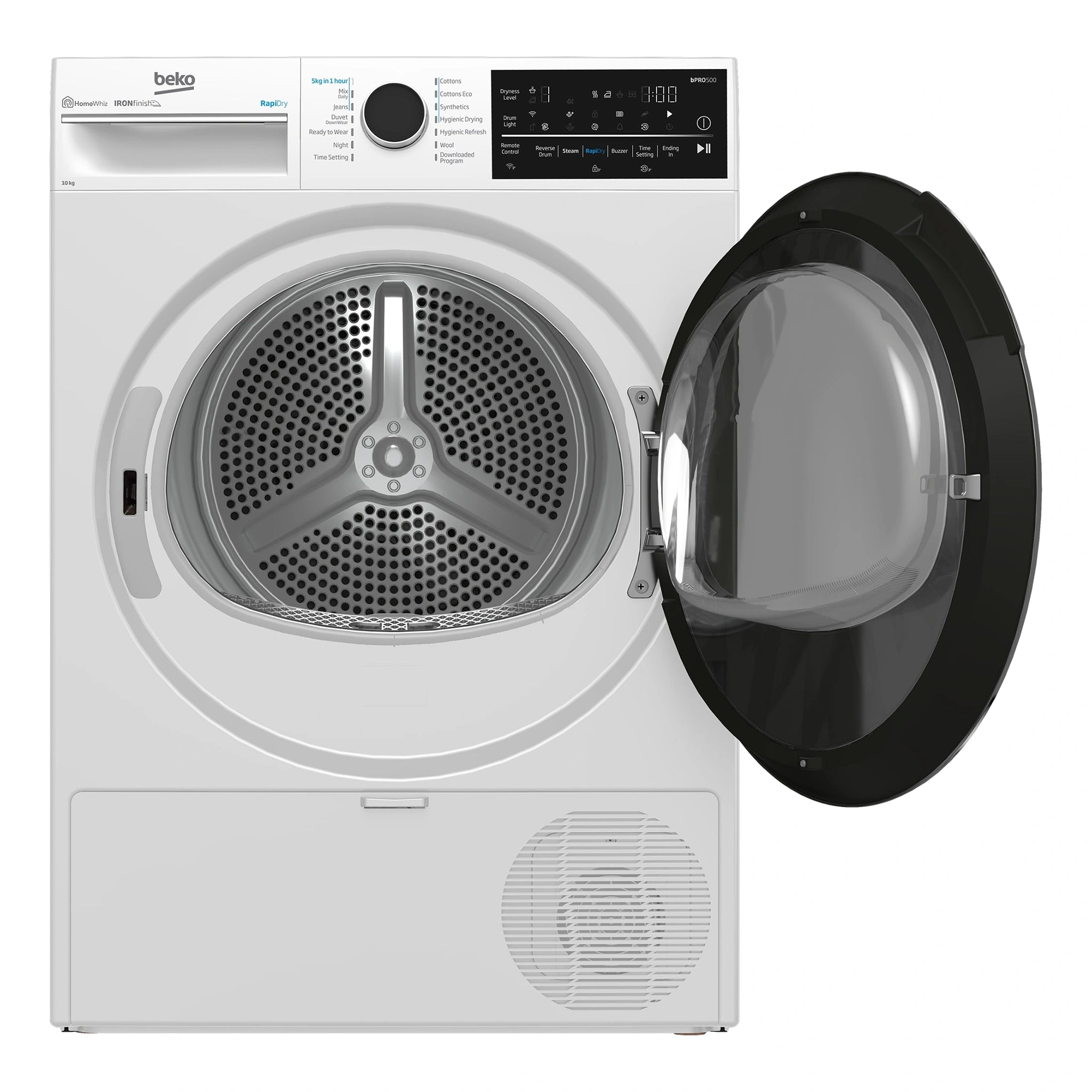 Beko 10 kg Hybrid Heat Pump with Steam & Wi-Fi BDPB104HW, Front View Door Open