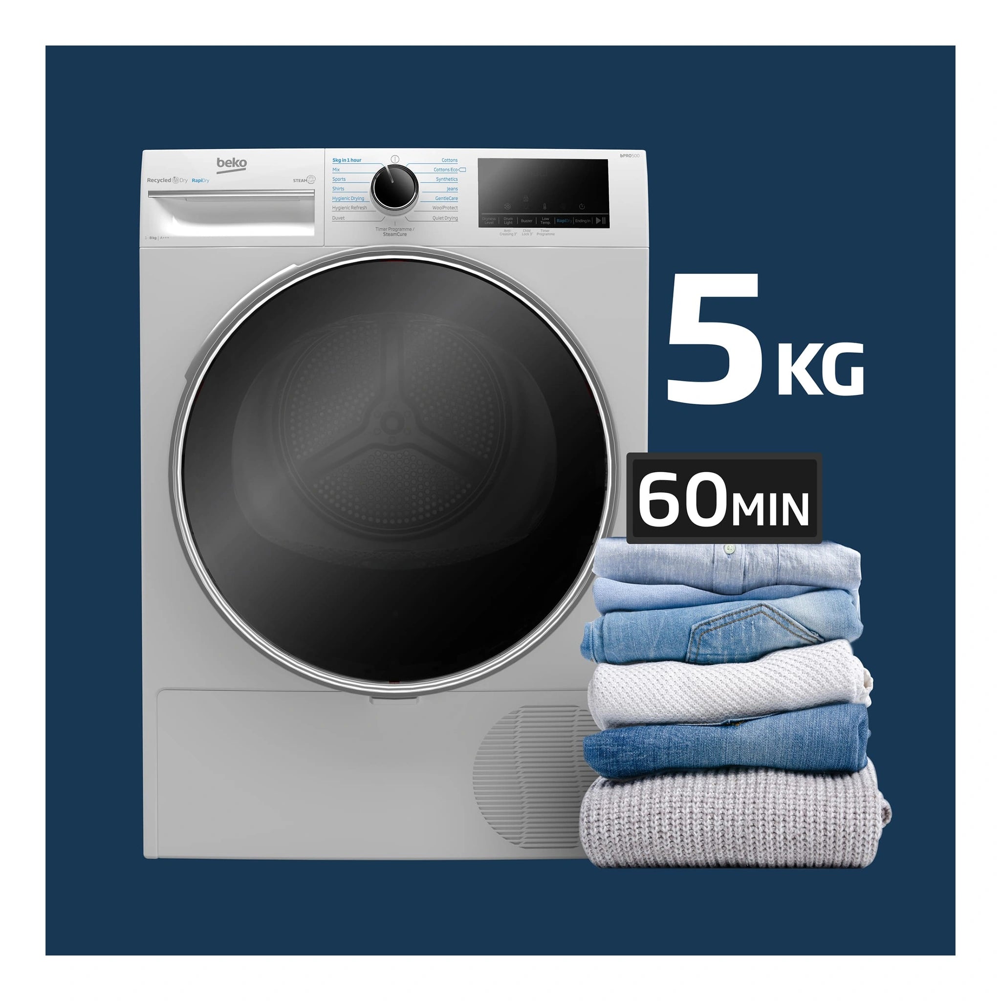 Beko 10 kg Hybrid Heat Pump with Steam & Wi-Fi BDPB104HW, Rapidry FV