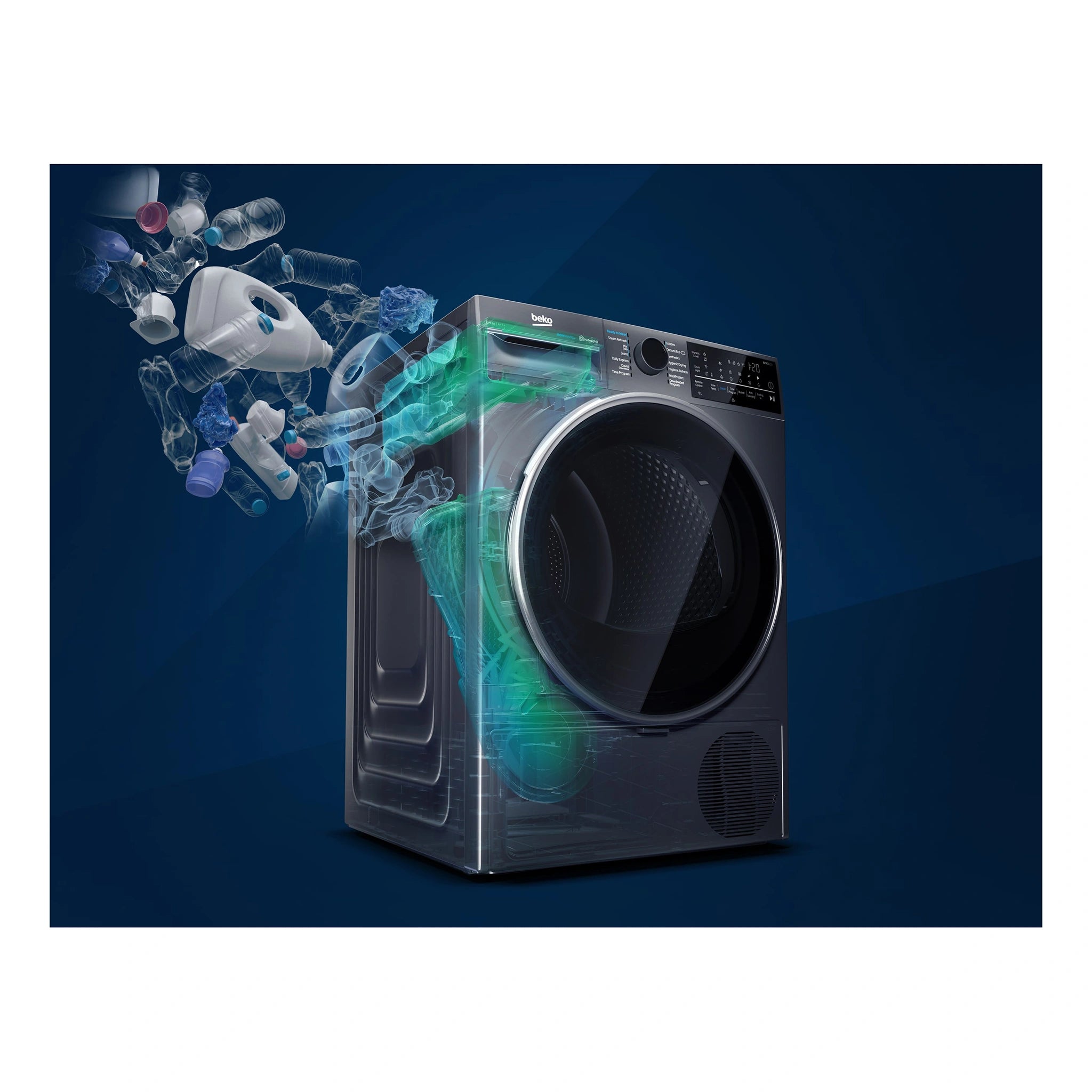 Beko 10 kg Hybrid Heat Pump with Steam & Wi-Fi BDPB104HW, RecycledDry Feature Visual