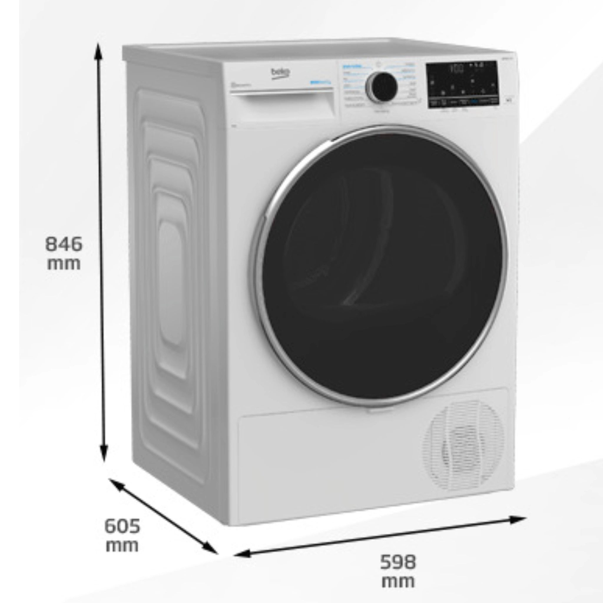 Beko 8kg Heat Pump Tumble Dryer with Steam & Wi-Fi – White BDPB802SW, Dimensions