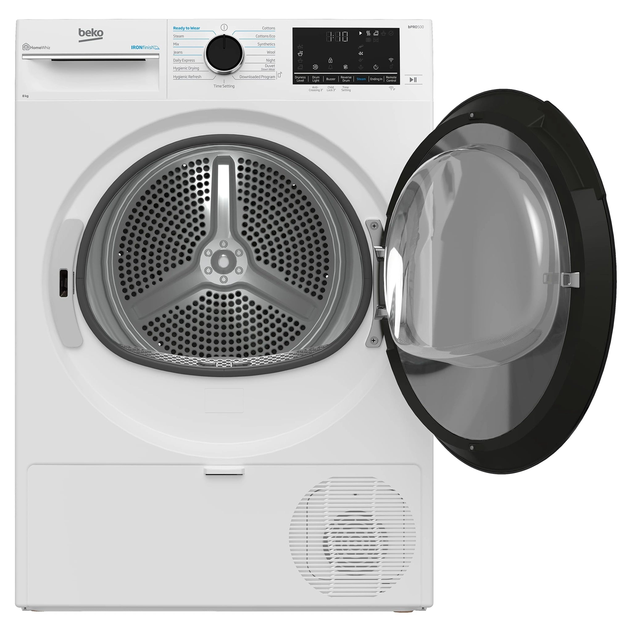 Beko 8kg Heat Pump Dryer BDPB803SW, Front View With Door Open