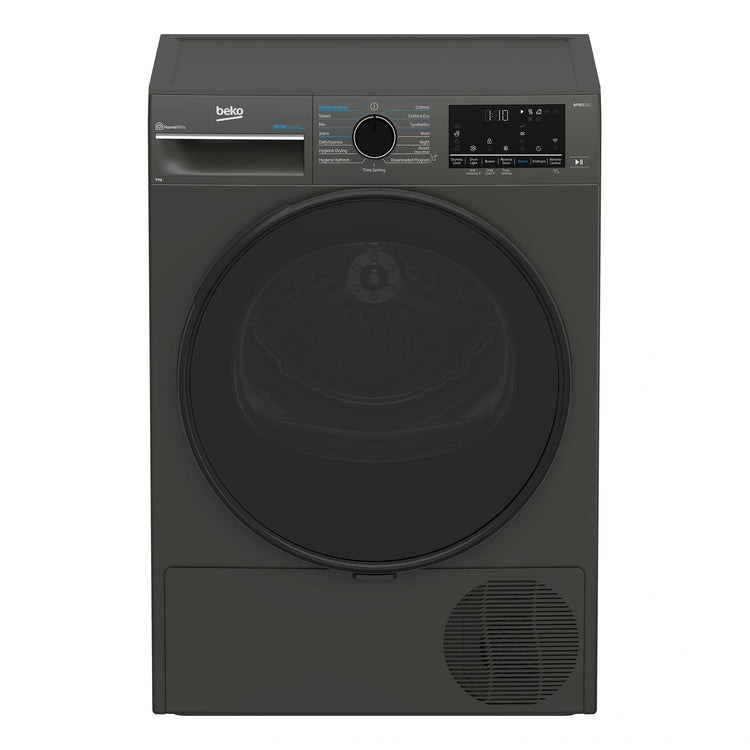 Beko 9kg Graphite Heat Pump Dryer with Steam & WiFi BDPB903SG, Front View