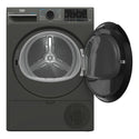Beko 9kg Graphite Heat Pump Dryer with Steam & WiFi BDPB903SG, Front View with Door Open