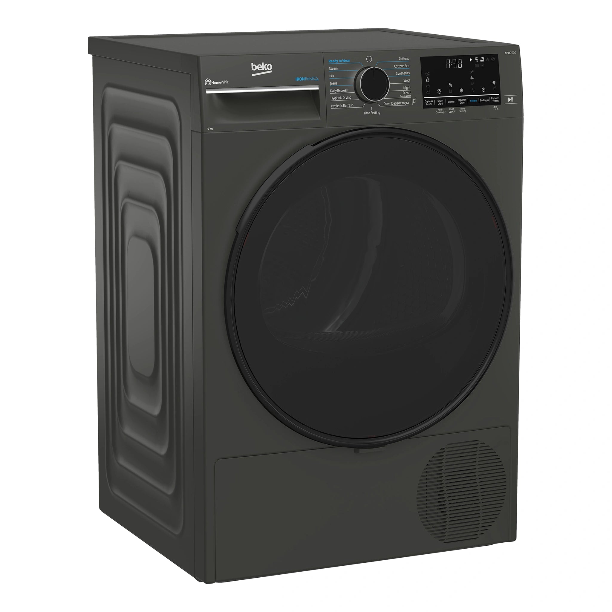 Beko 9kg Graphite Heat Pump Dryer with Steam & WiFi BDPB903SG, Left Side View