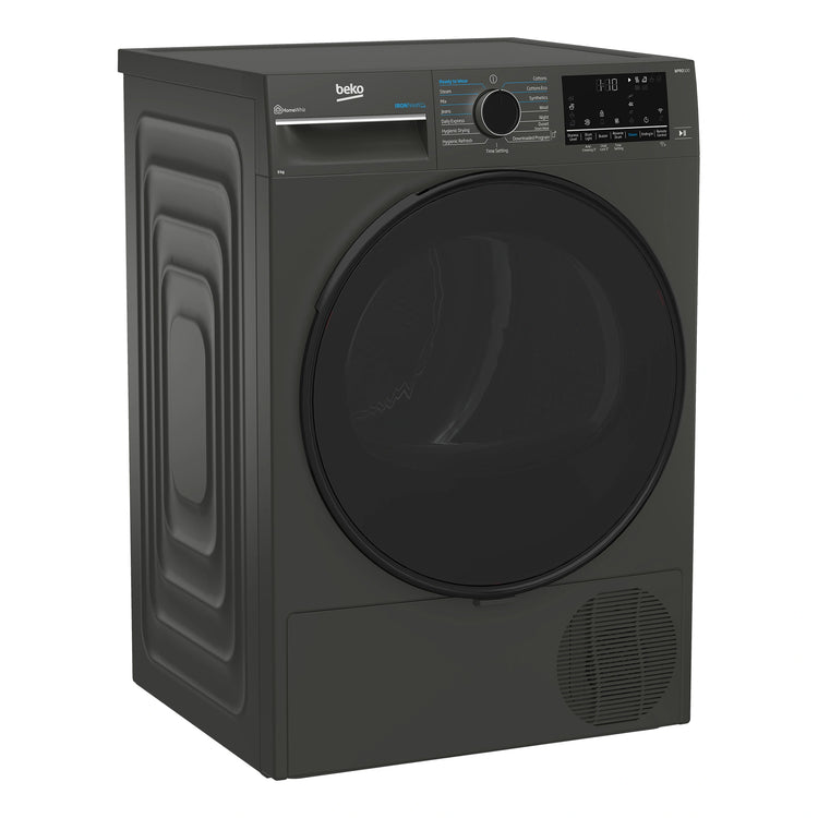 Beko 9kg Graphite Heat Pump Dryer with Steam & WiFi BDPB903SG, Left Side View