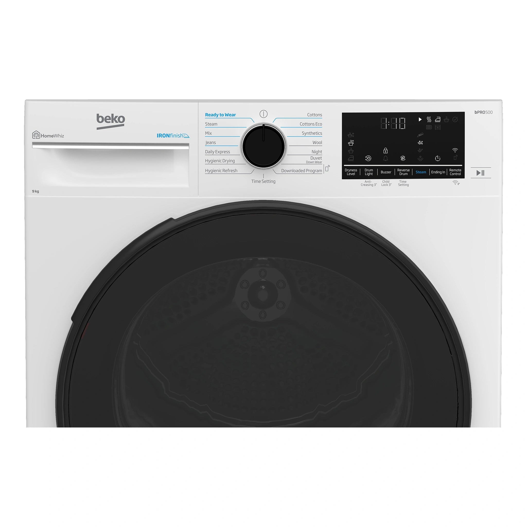 Beko 9kg White Heat Pump Dryer with Steam & WiFi BDPB903SW, Close-Up View
