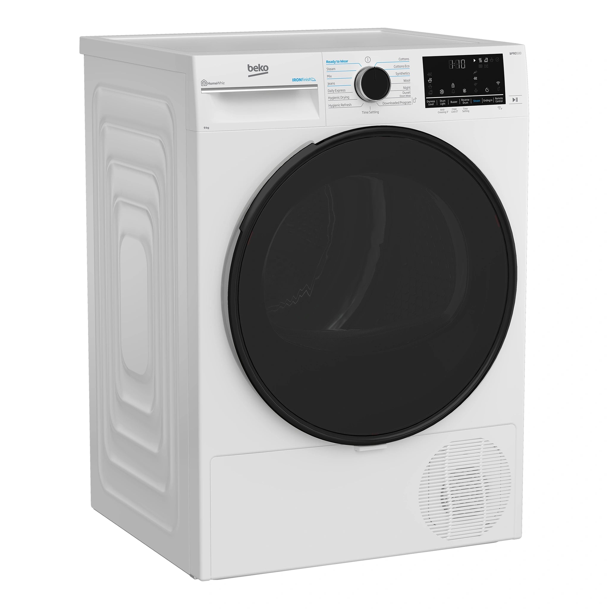 Beko 9kg White Heat Pump Dryer with Steam & WiFi BDPB903SW, Left Side View