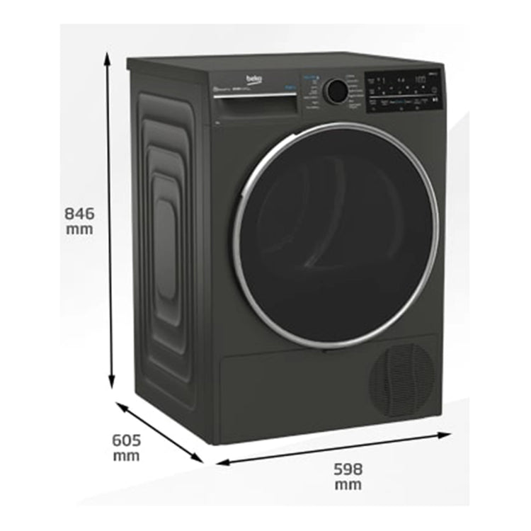 Beko 9 kg Hybrid Heat Pump with Steam & Wi-Fi BDPB904HG, Dimensions