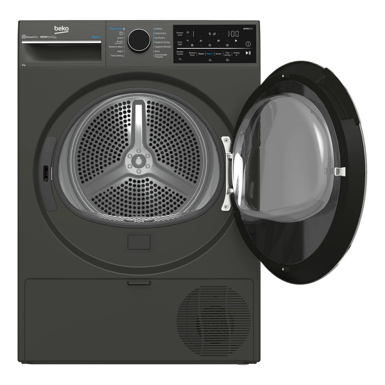 Beko 9 kg Hybrid Heat Pump with Steam & Wi-Fi BDPB904HG, Front View With Door Open