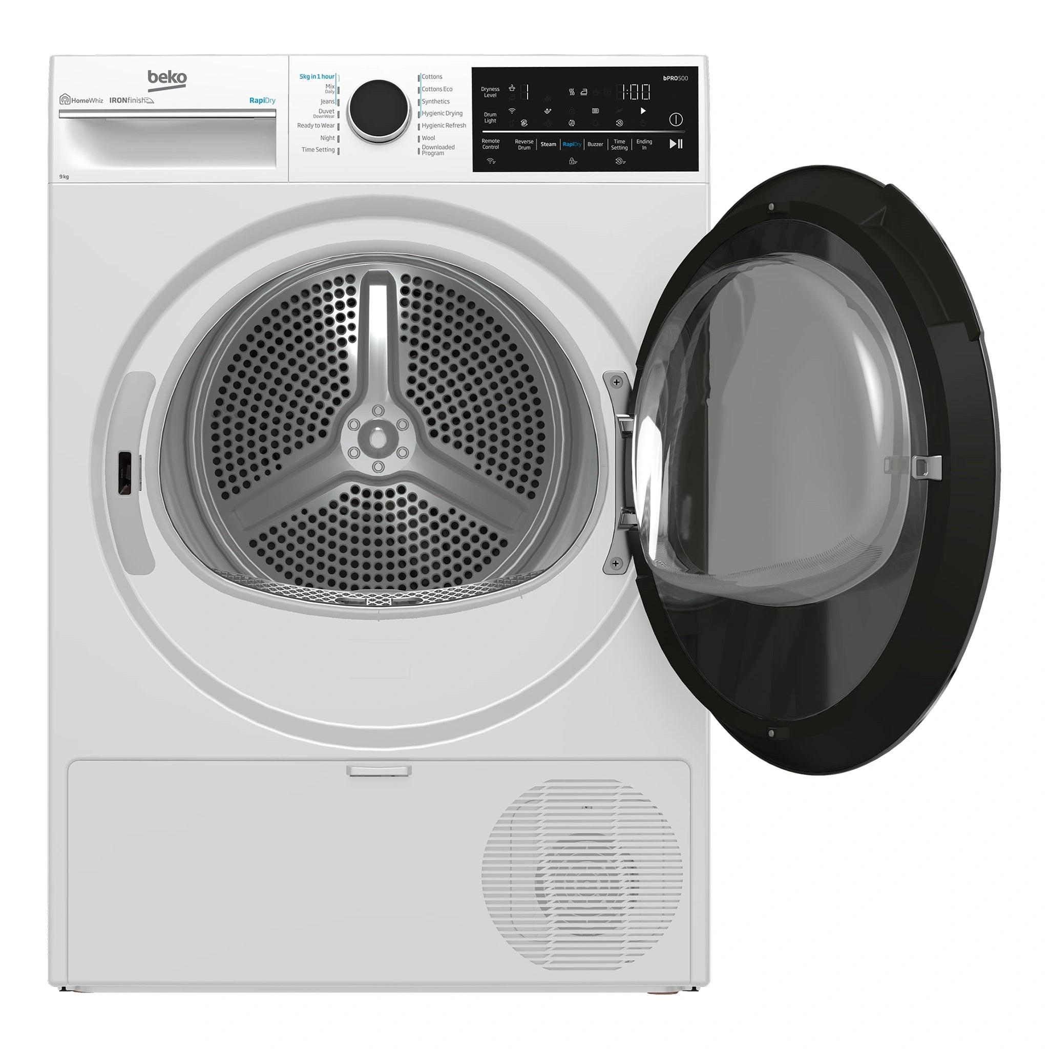 Beko 9 kg Hybrid Heat Pump with Steam & Wi-Fi BDPB904HW, Front View With Door Open