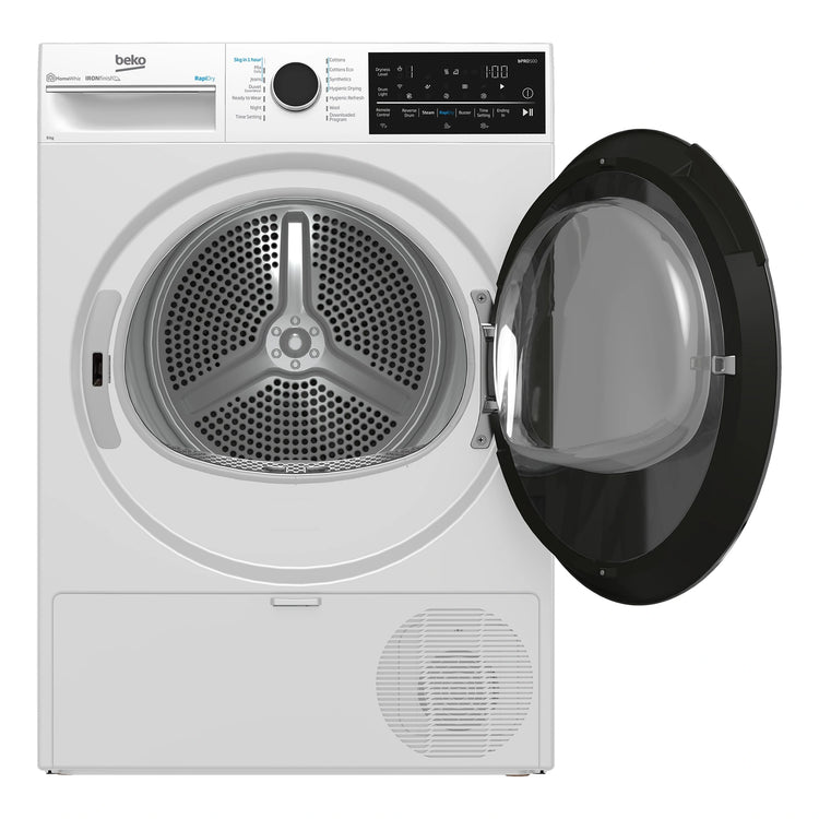 Beko 9 kg Hybrid Heat Pump with Steam & Wi-Fi BDPB904HW, Front View With Door Open