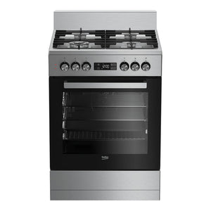 Beko 60cm Dual Fuel Stainless Steel Freestanding Oven BFC60GMX, Front View