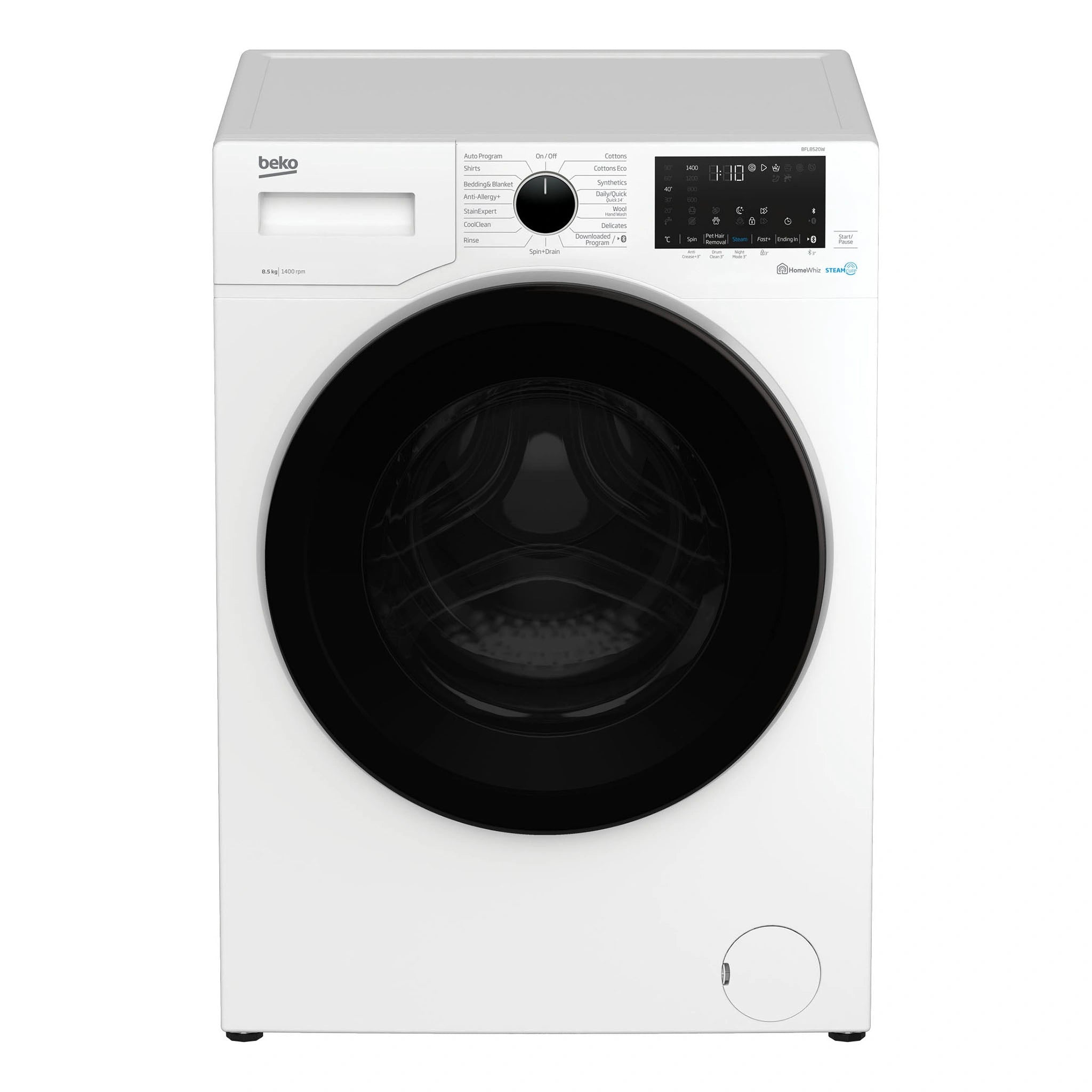 Beko 8.5 kg SteamCure Washing Machine with Bluetooth BFL8520W, Front View