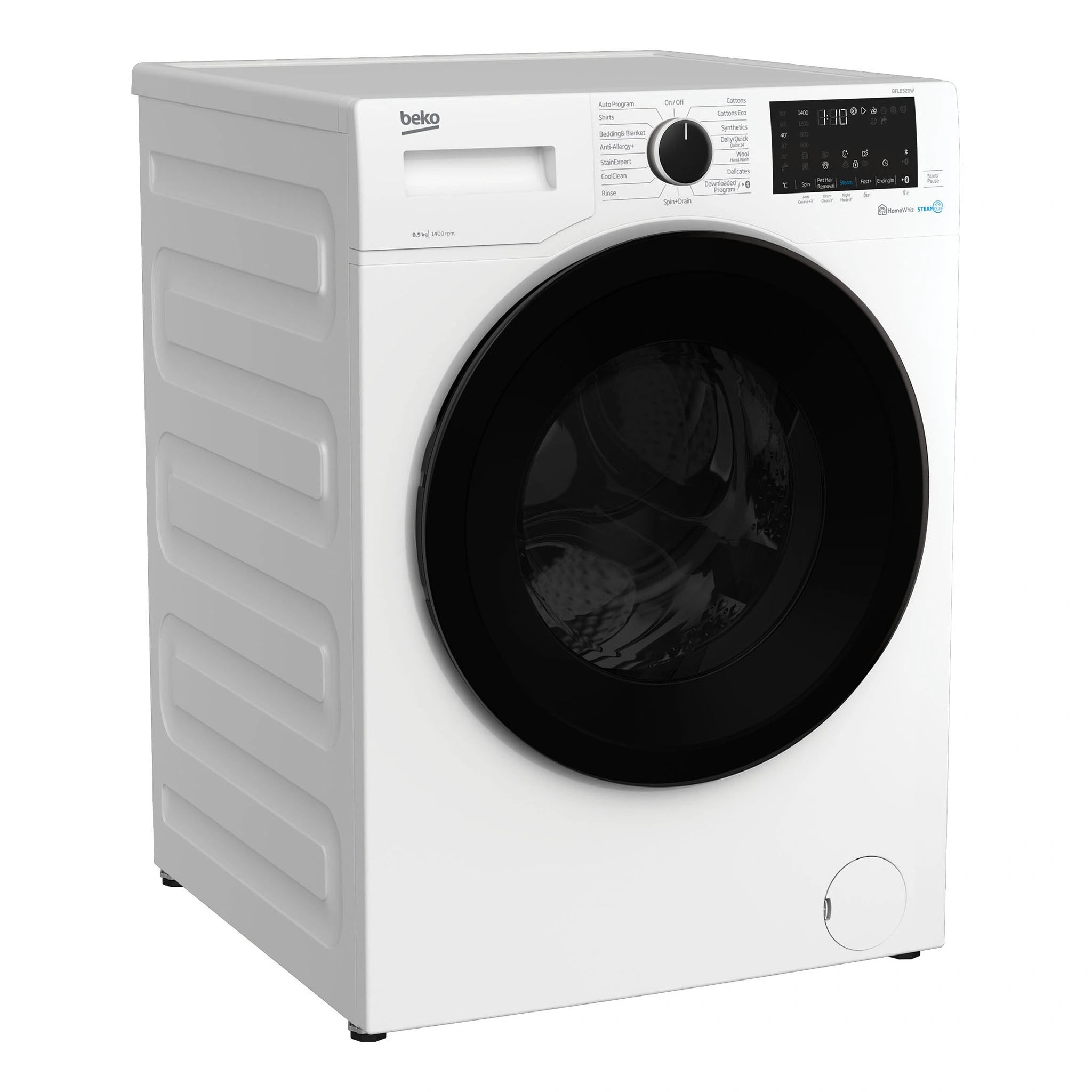 Beko 8.5 kg SteamCure Washing Machine with Bluetooth BFL8520W, Left Side View
