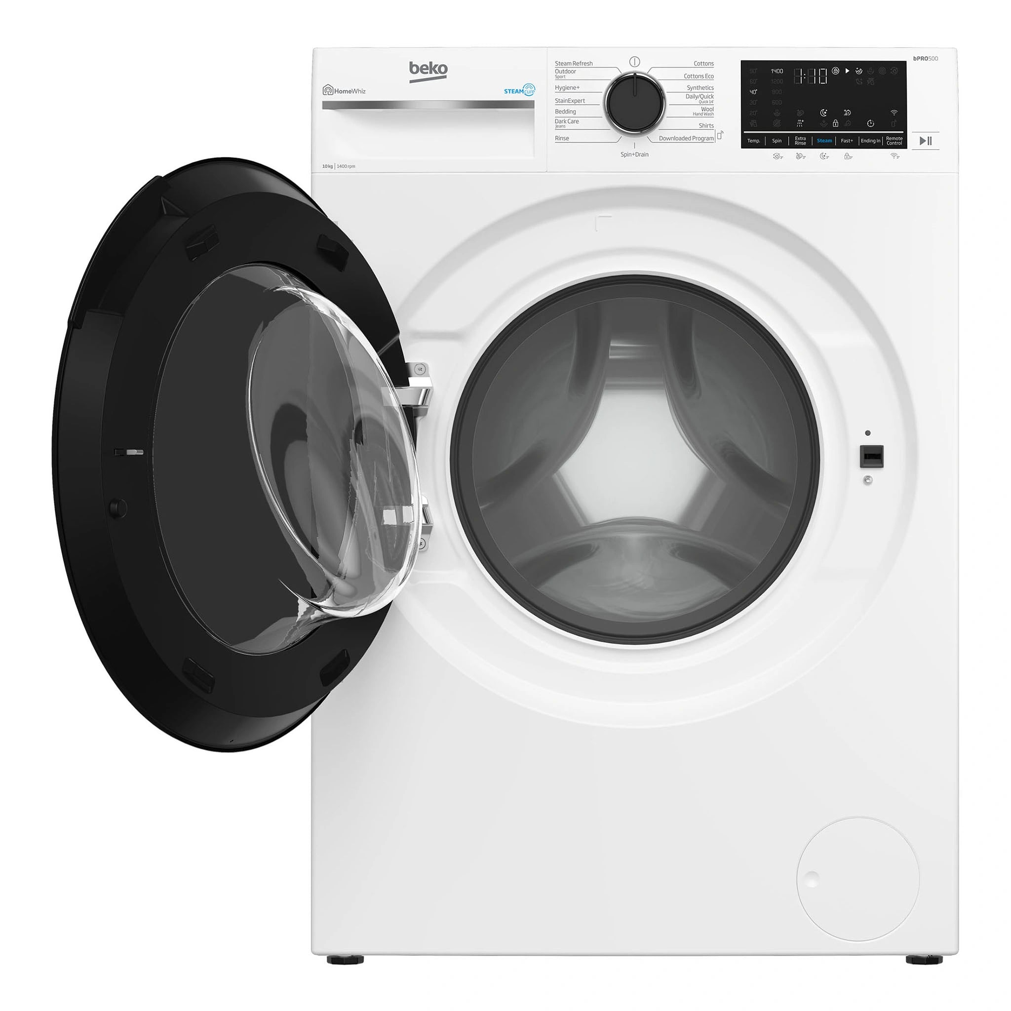 Beko 10kg Washing Machine with SteamCure & Wifi Connectivity BFLB1020W, Door Open