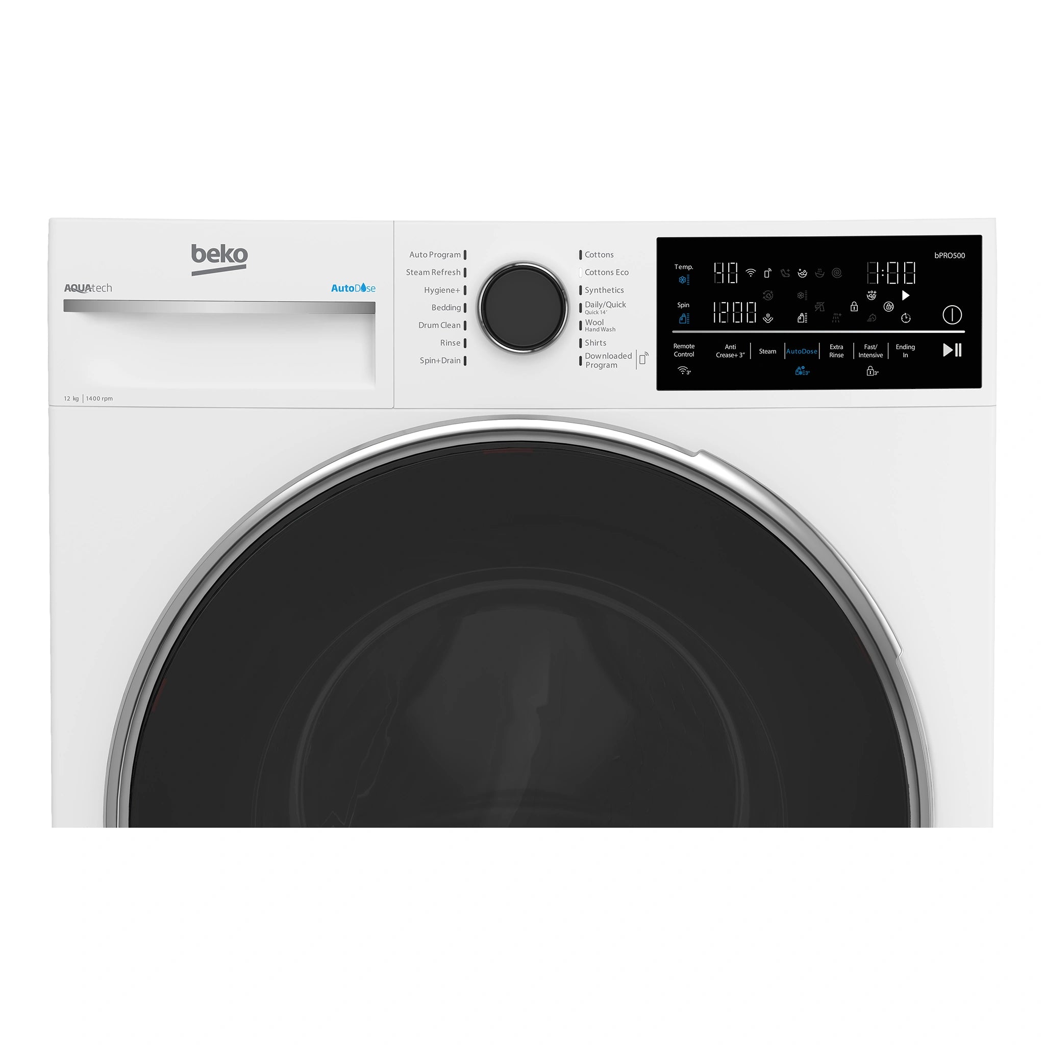 Beko 12 kg AutoDose Washing Machine with Steam and wifi BFLB124ADW, Control Panel View