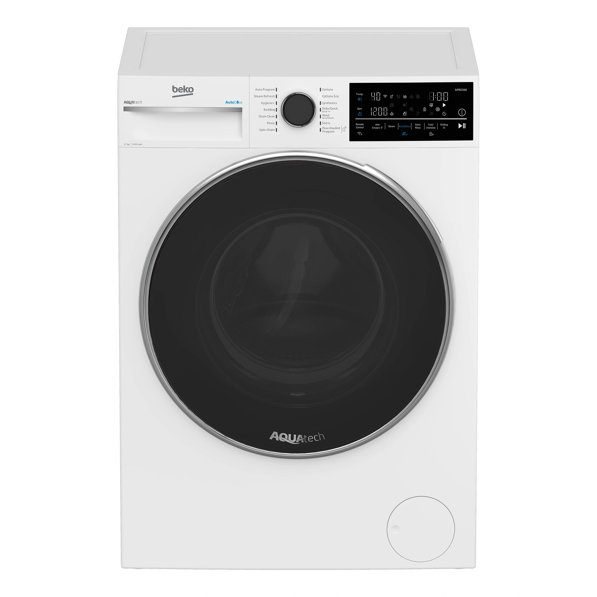 Beko 12 kg AutoDose Washing Machine with Steam and wifi BFLB124ADW, Front View