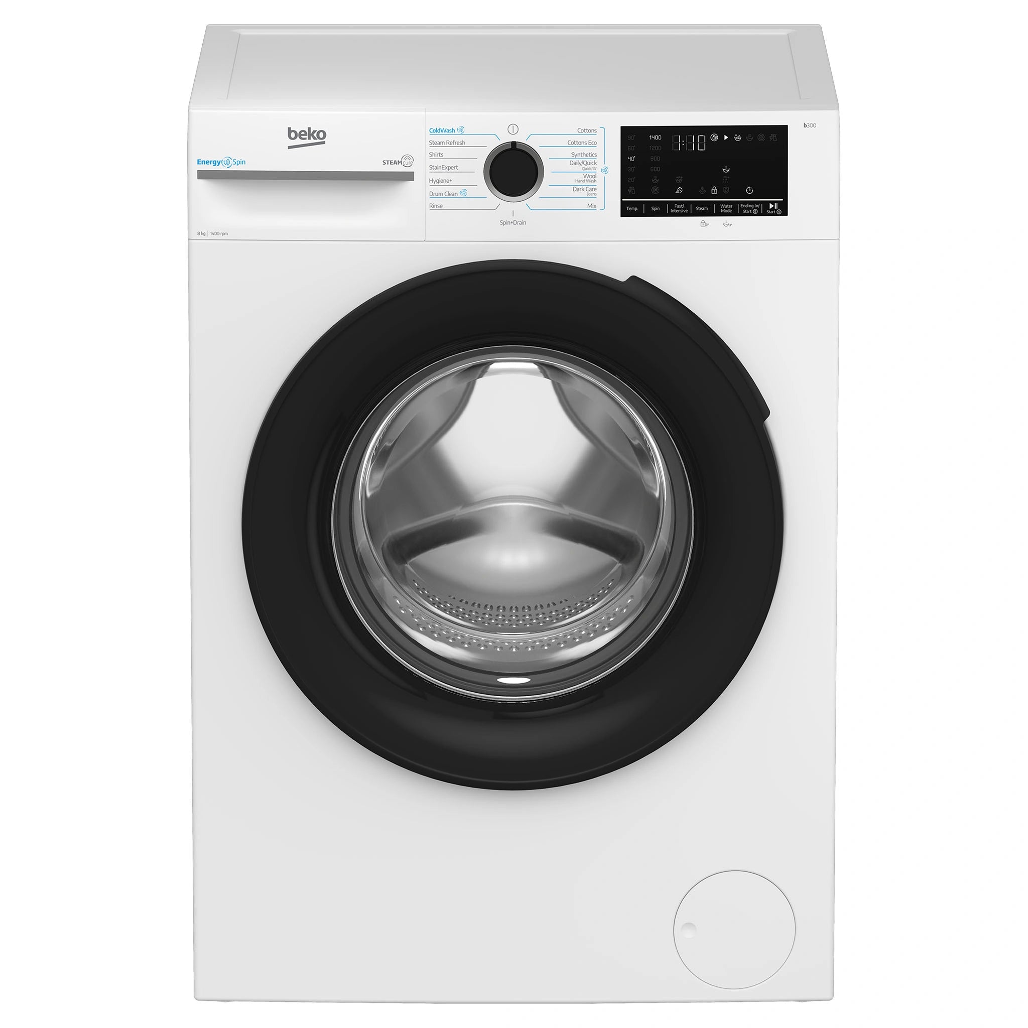 Beko 8kg EnergySpin Front Load Washing Machine with Steam BFLB8010W, Front View
