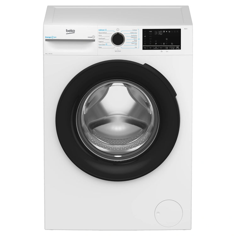 Beko 8kg EnergySpin Front Load Washing Machine with Steam BFLB8010W, Front View