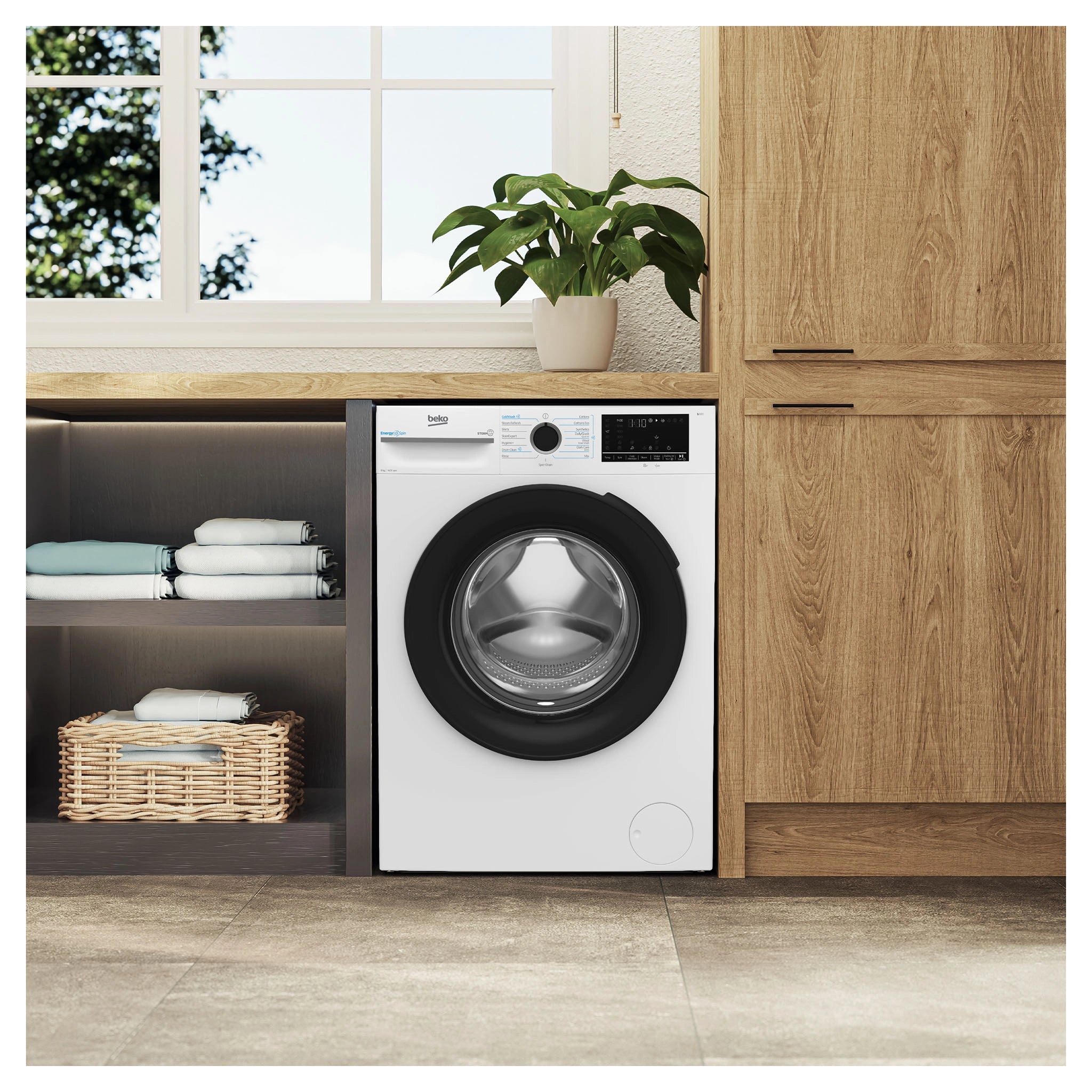Beko 8kg EnergySpin Front Load Washing Machine with Steam BFLB8010W, Lifestyle View