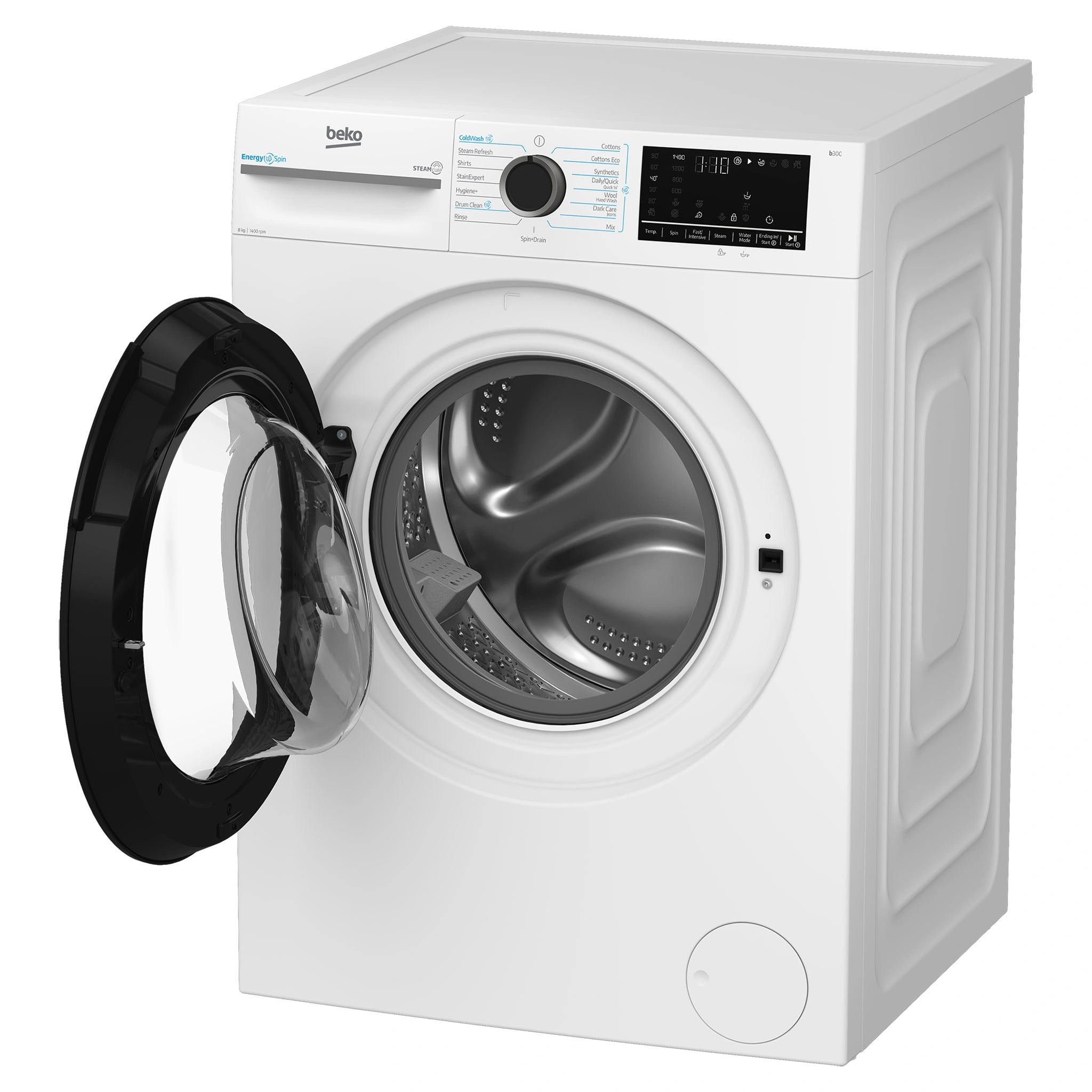 Beko 8kg EnergySpin Front Load Washing Machine with Steam BFLB8010W, Right Side View