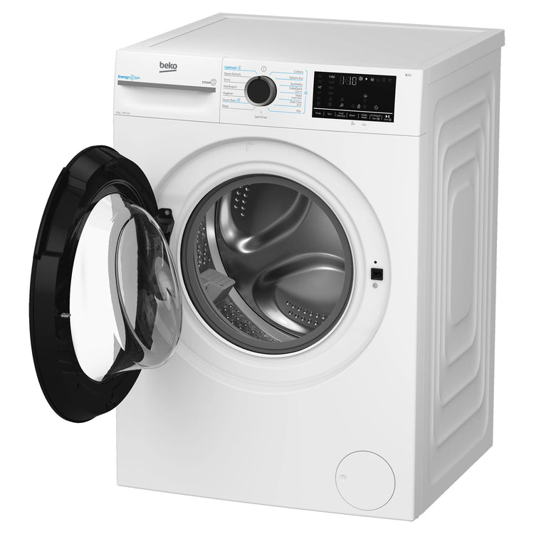 Beko 8kg EnergySpin Front Load Washing Machine with Steam BFLB8010W, Right Side View