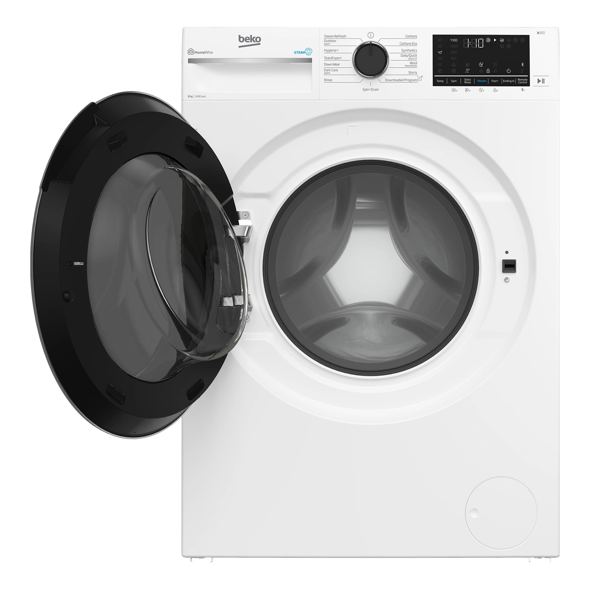 Beko 8 kg Washing Machine with SteamCure & Bluetooth BFLB8020W, Door Open
