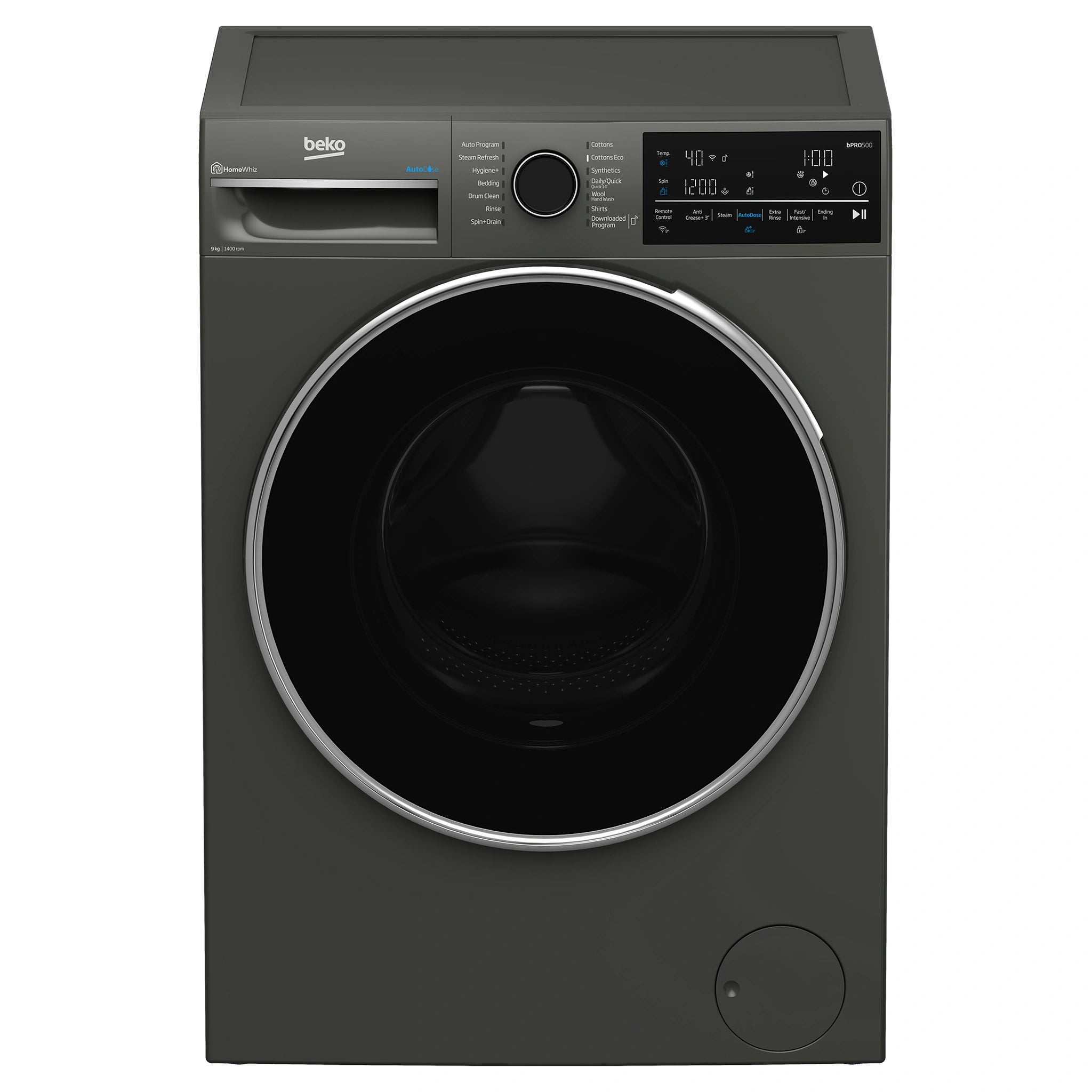 Beko 9 kg Autodose Washing Machine with SteamCure & Wifi BFLB904ADG, Front View