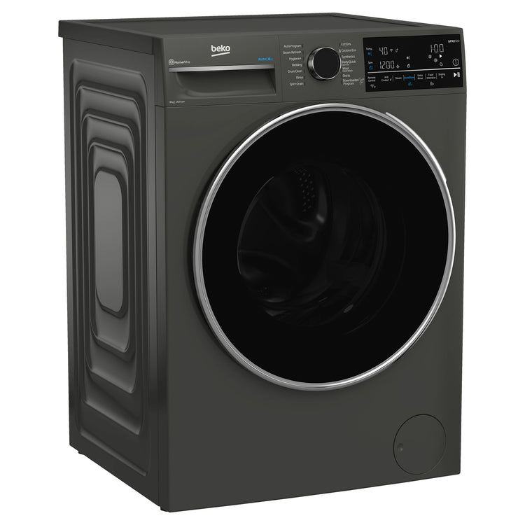 Beko 9 kg Autodose Washing Machine with SteamCure & Wifi BFLB904ADG, Side View